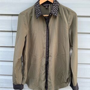 Woman’s Olive Green Studded Collar Jacket
